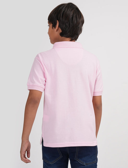 Zion Boys Pique Polo T-shirt with Deer Embroidery-Light Pink