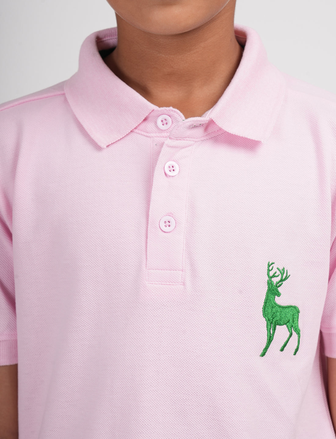 Zion Boys Pique Polo T-shirt with Deer Embroidery-Light Pink