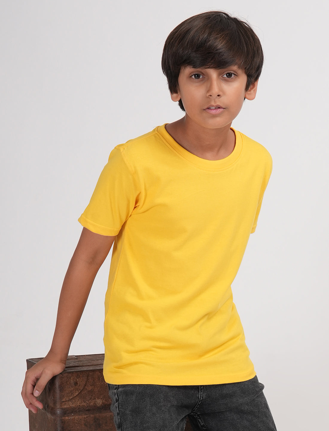 Zion Boys Solid Crew Neck T shirt-Yellow