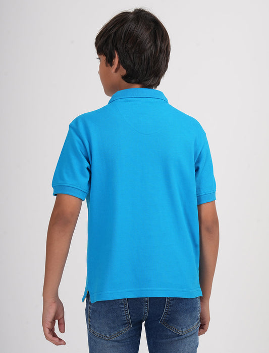 Zion Boys Pique Polo T-shirt with Deer Embroidery-Turquoise
