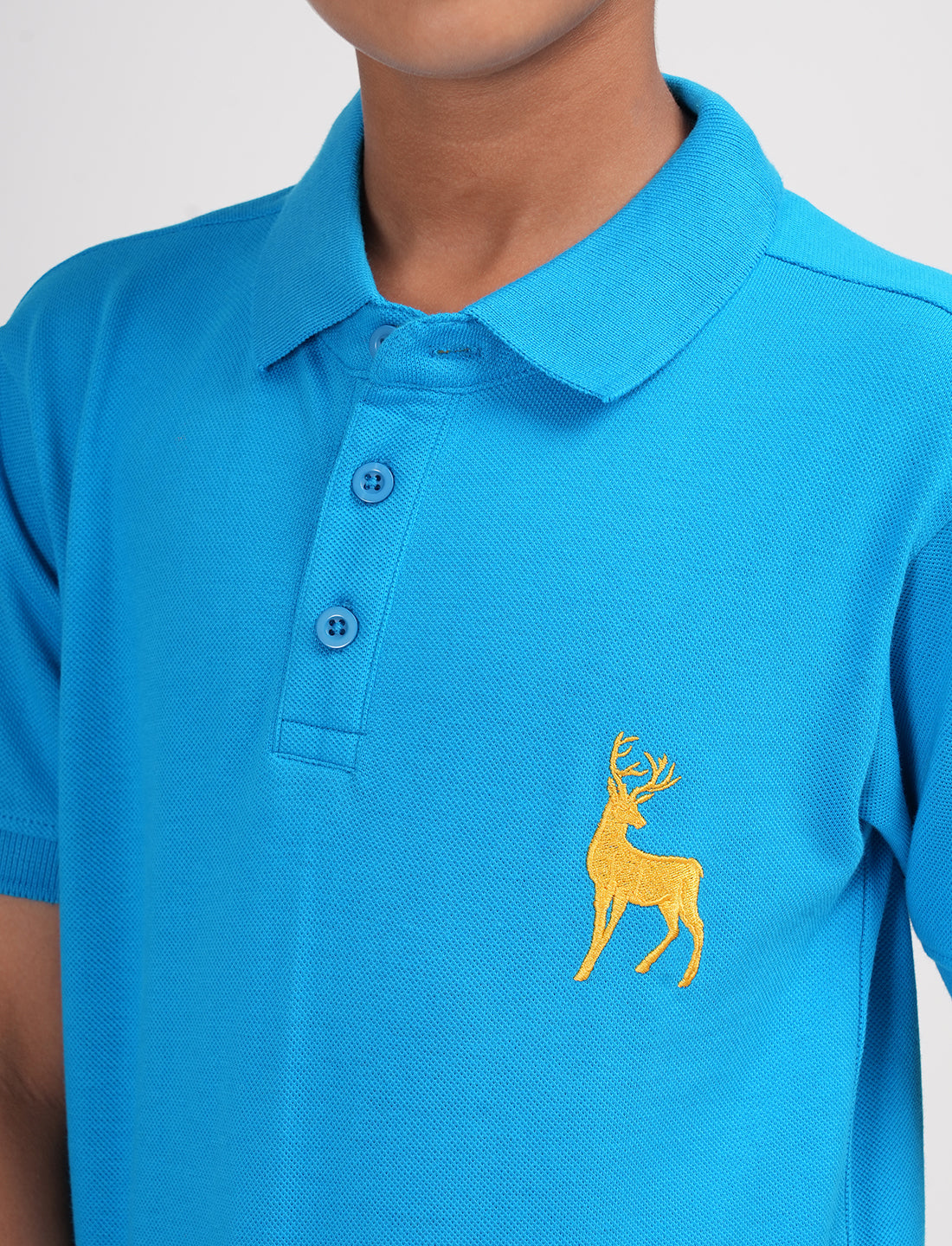Zion Boys Pique Polo T-shirt with Deer Embroidery-Turquoise
