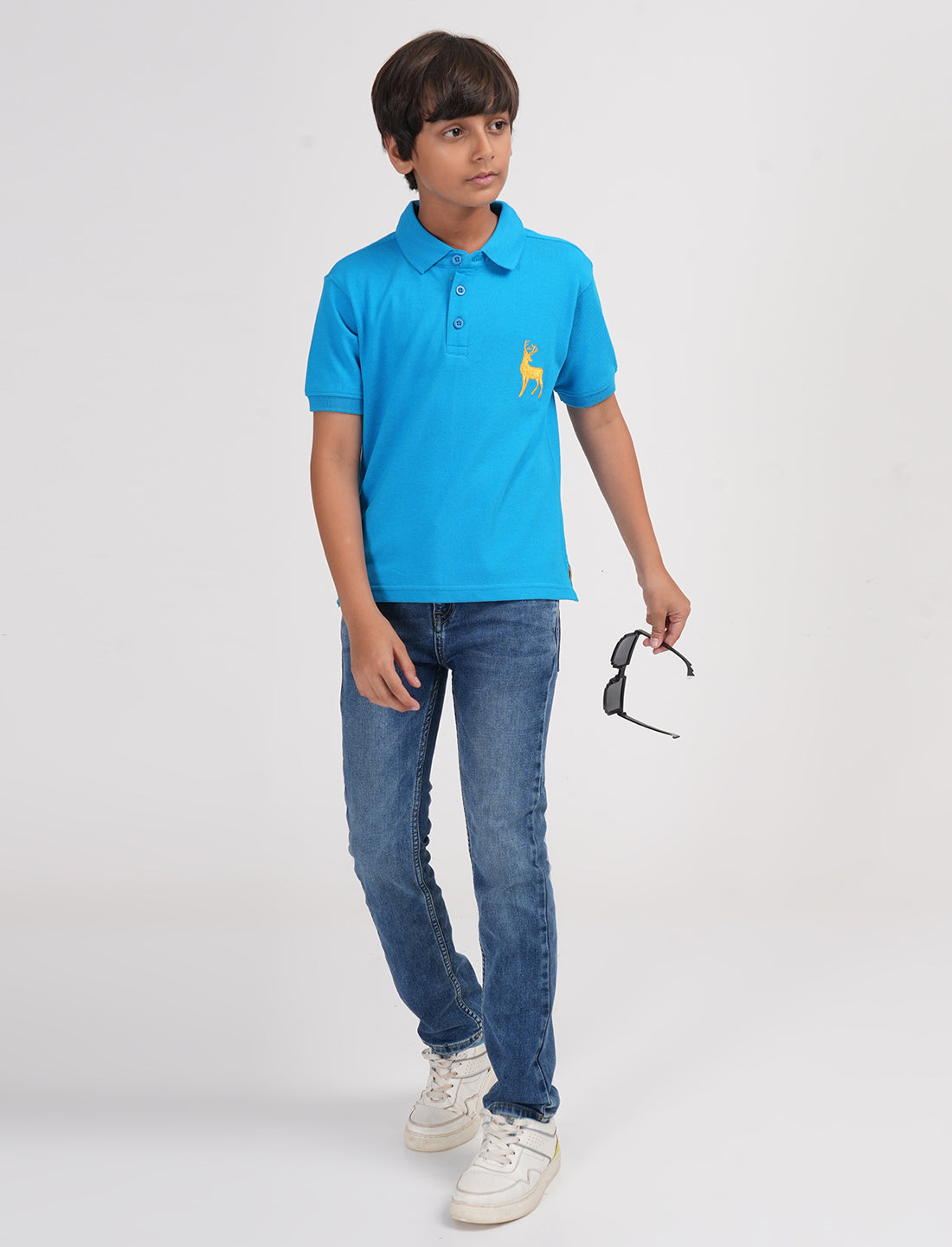 Zion Boys Pique Polo T-shirt with Deer Embroidery-Turquoise