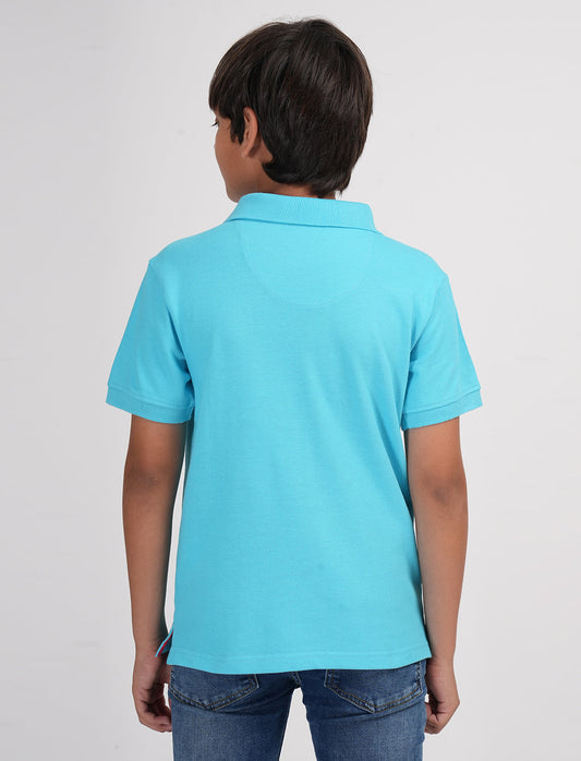 Zion Boys Pique Polo T-shirt with Deer Embroidery-Light Blue