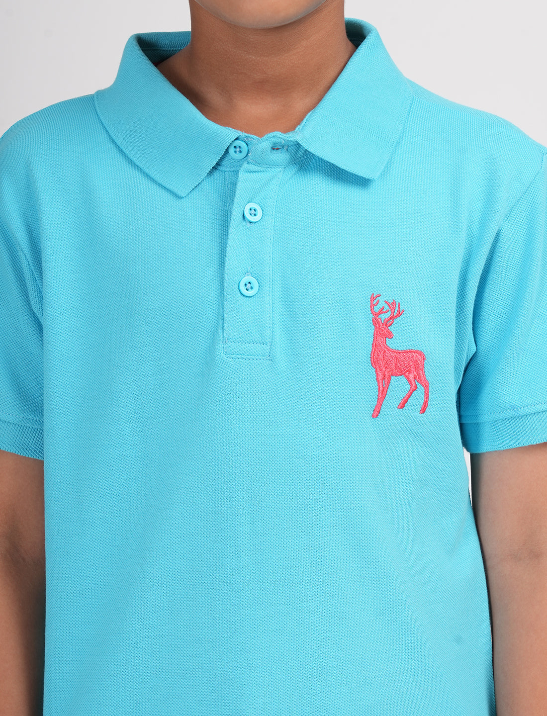 Zion Boys Pique Polo T-shirt with Deer Embroidery-Light Blue