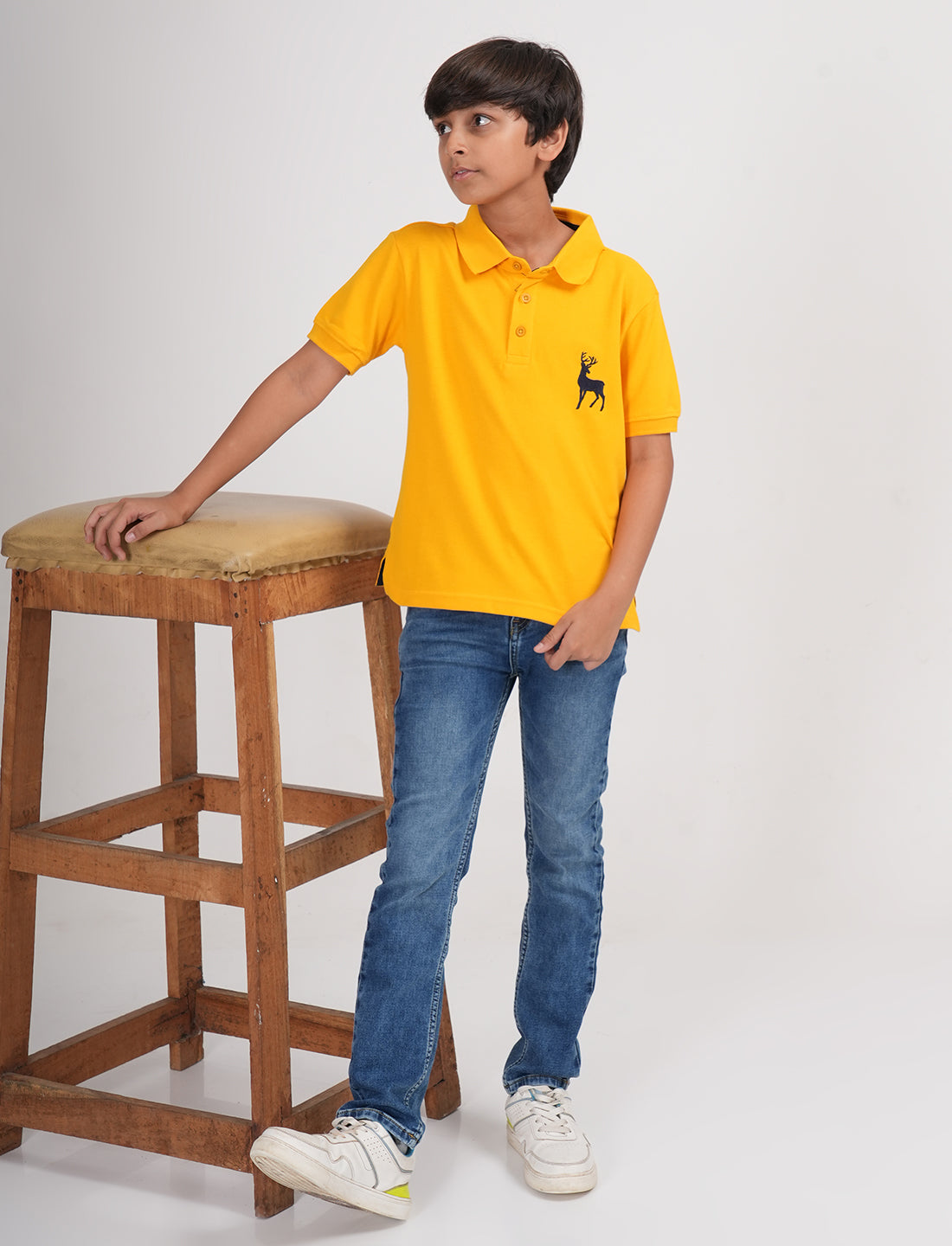Zion Boys Pique Polo T-shirt with Deer Embroidery-Yellow