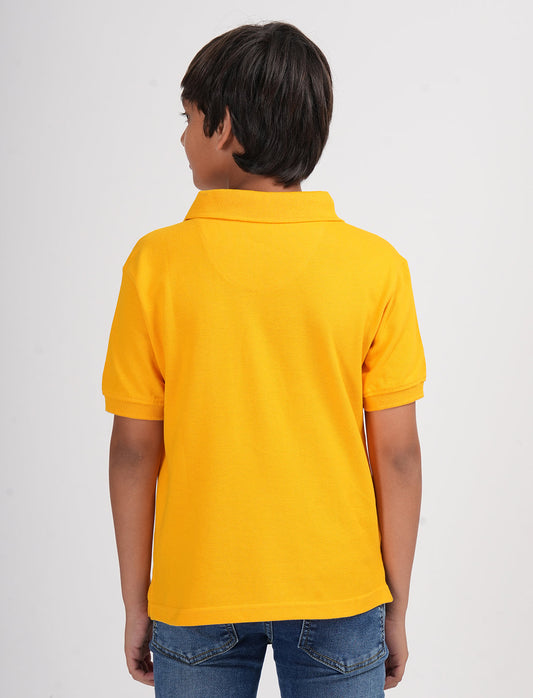 Zion Boys Pique Polo T-shirt with Deer Embroidery-Yellow