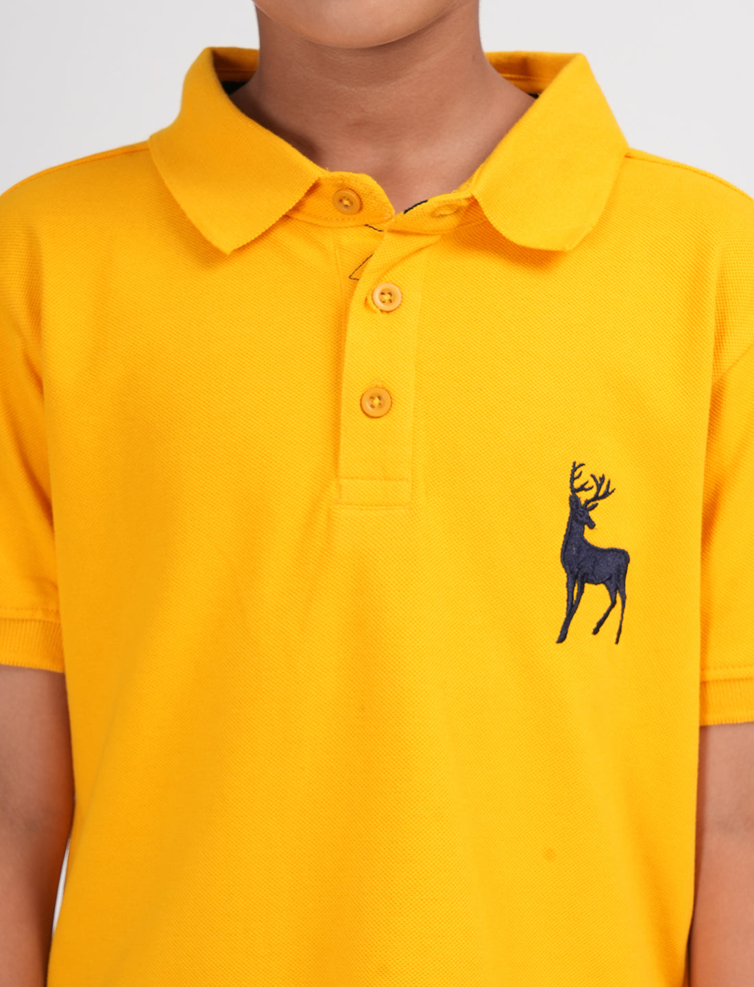 Zion Boys Pique Polo T-shirt with Deer Embroidery-Yellow