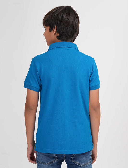 Zion Boys Pique Polo T-shirt with Deer Embroidery-Royal Blue