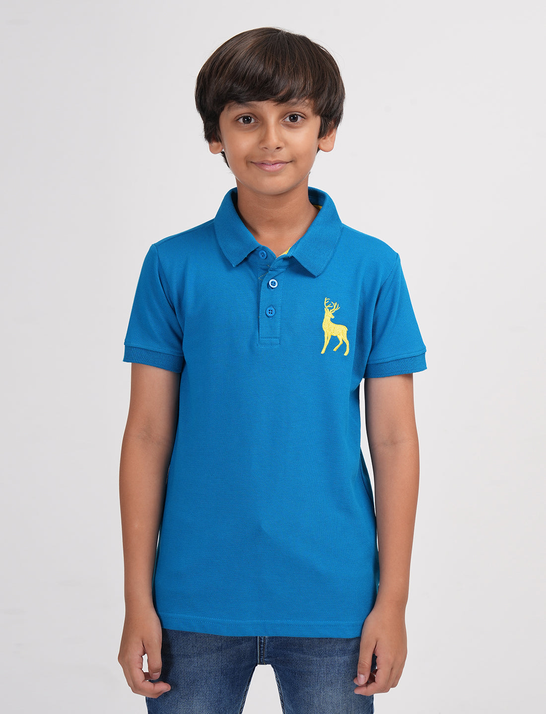 Zion Boys Pique Polo T-shirt with Deer Embroidery-Royal Blue