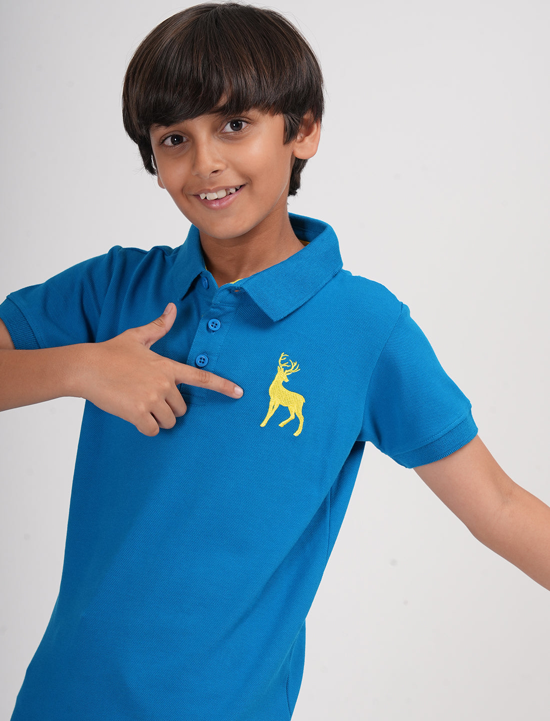 Zion Boys Pique Polo T-shirt with Deer Embroidery-Royal Blue