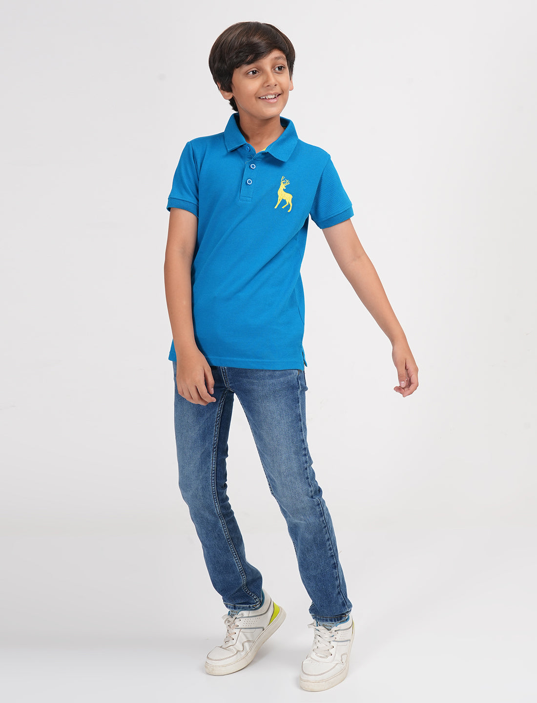 Zion Boys Pique Polo T-shirt with Deer Embroidery-Royal Blue