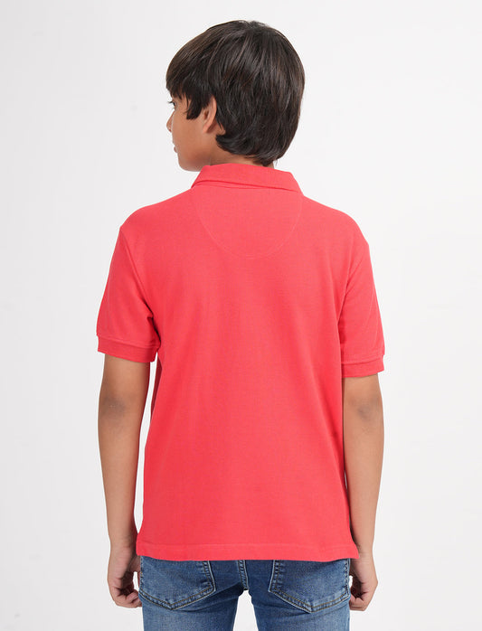 Zion Boys Pique Polo T-shirt with Deer Embroidery-Coral