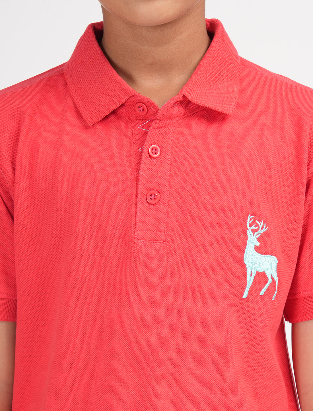 Zion Boys Pique Polo T-shirt with Deer Embroidery-Coral
