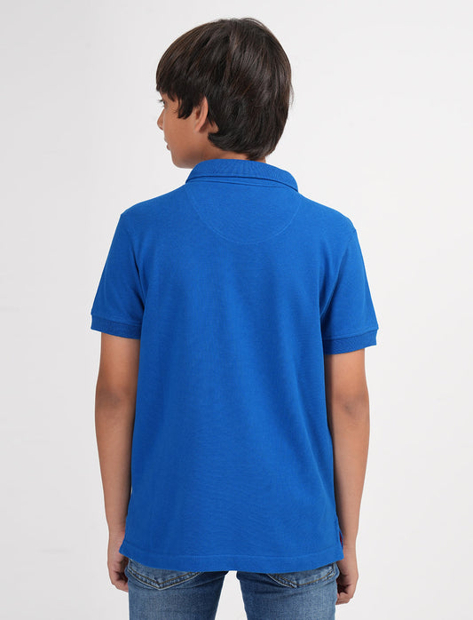 Zion Boys Pique Polo T-shirt with Deer Embroidery-Ink Blue