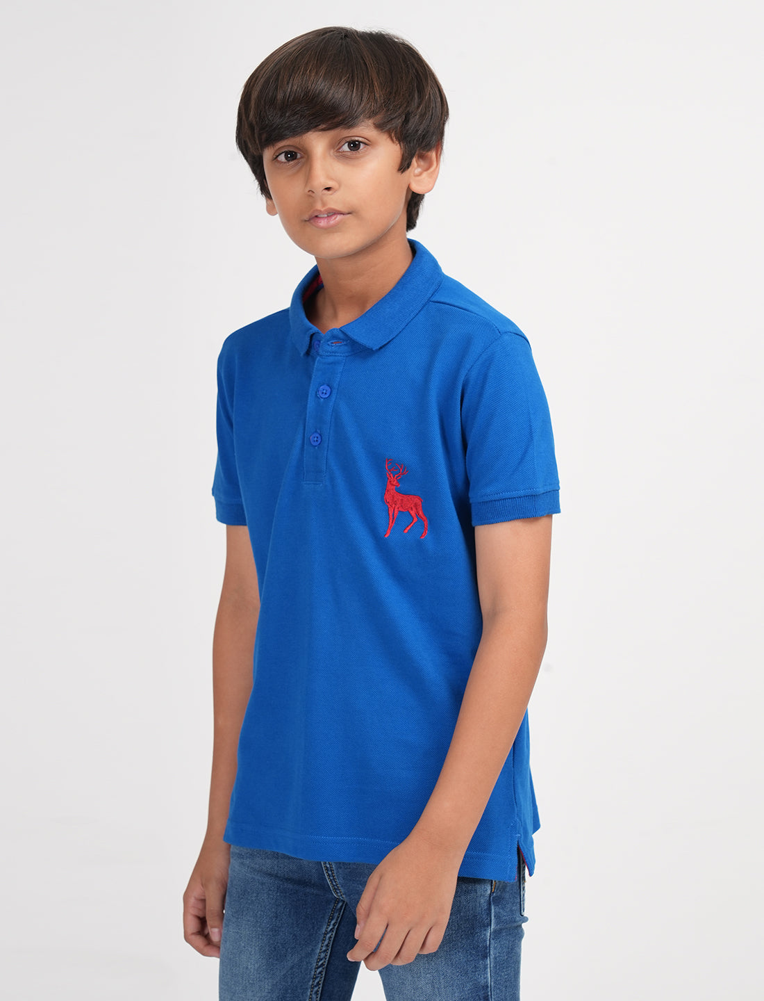 Zion Boys Pique Polo T-shirt with Deer Embroidery-Ink Blue