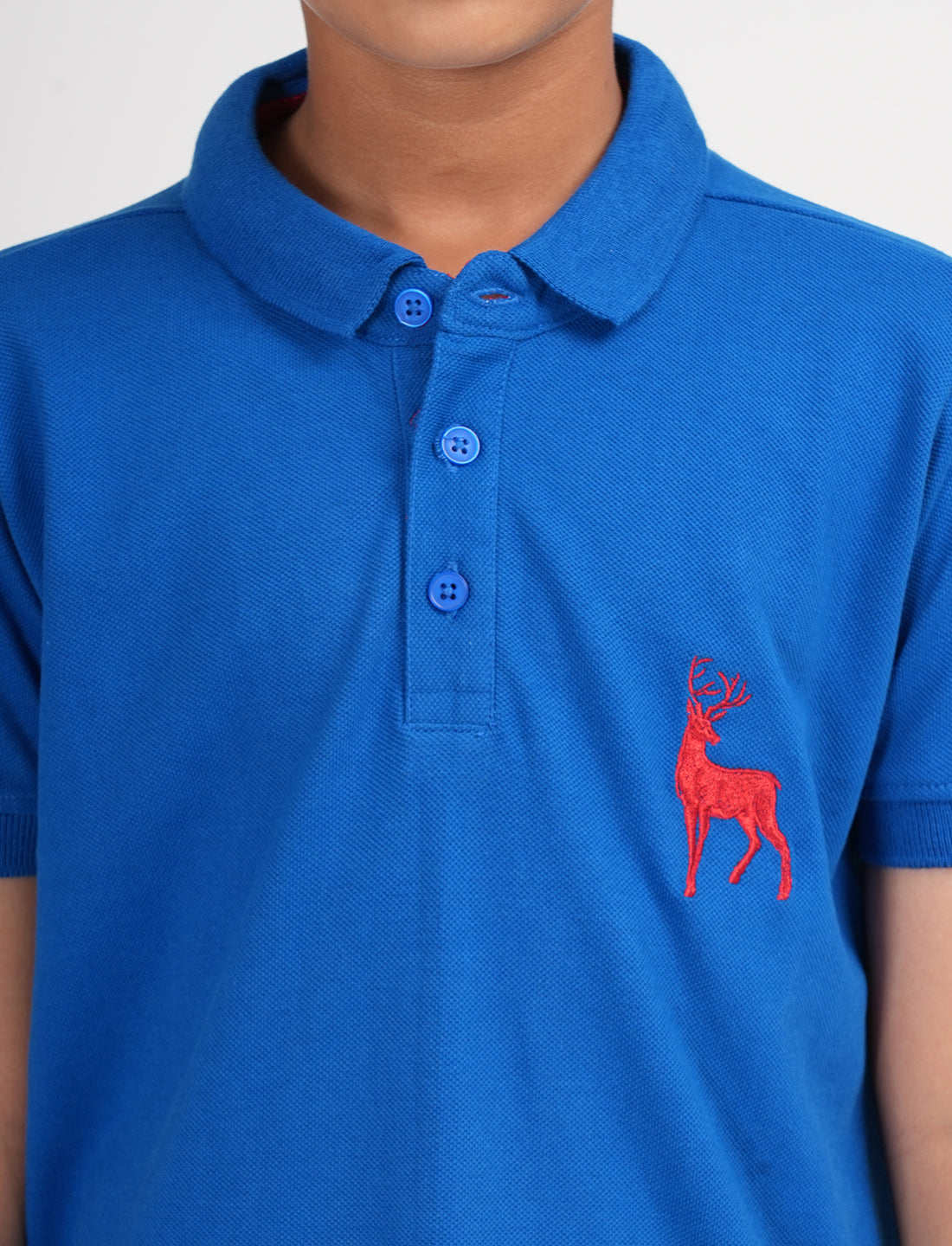 Zion Boys Pique Polo T-shirt with Deer Embroidery-Ink Blue
