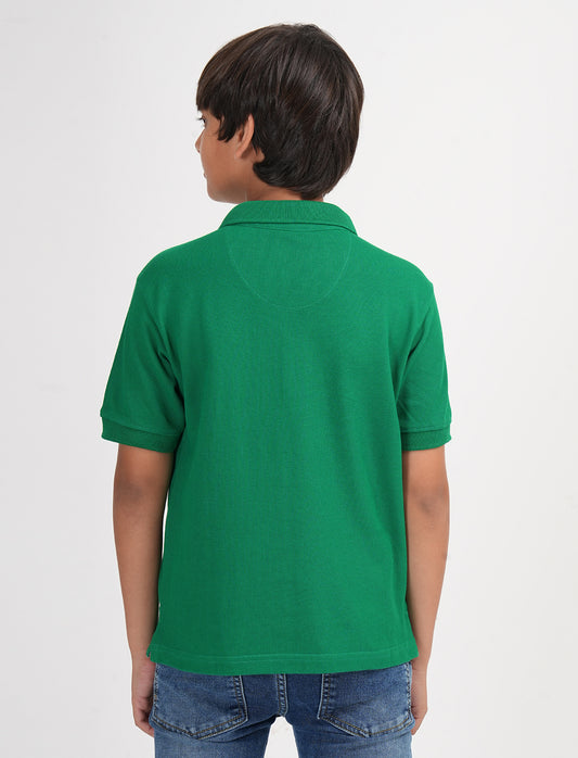 Zion Boys Pique Polo T-shirt with Deer Embroidery-Green