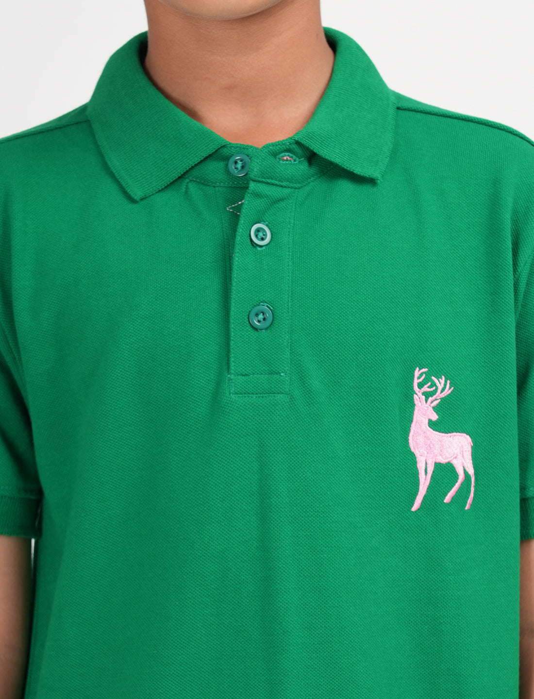 Zion Boys Pique Polo T-shirt with Deer Embroidery-Green