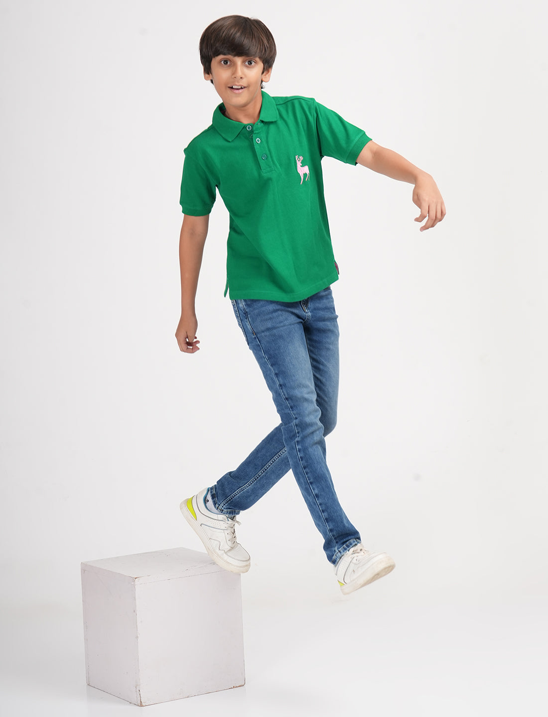 Zion Boys Pique Polo T-shirt with Deer Embroidery-Green