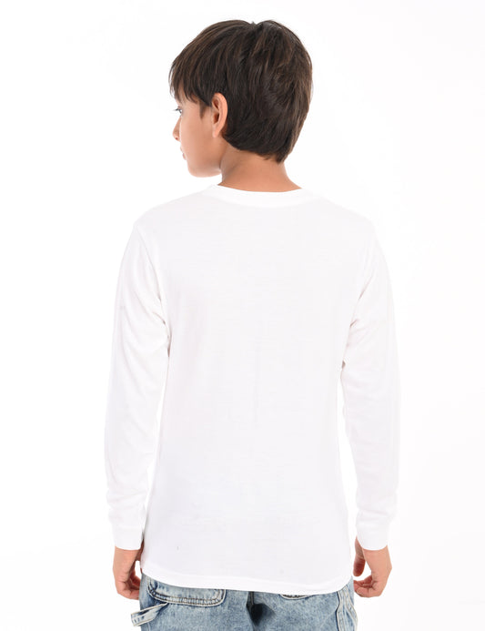 Zion Cotton Full Sleeve Solid Round Neck T shirt - White