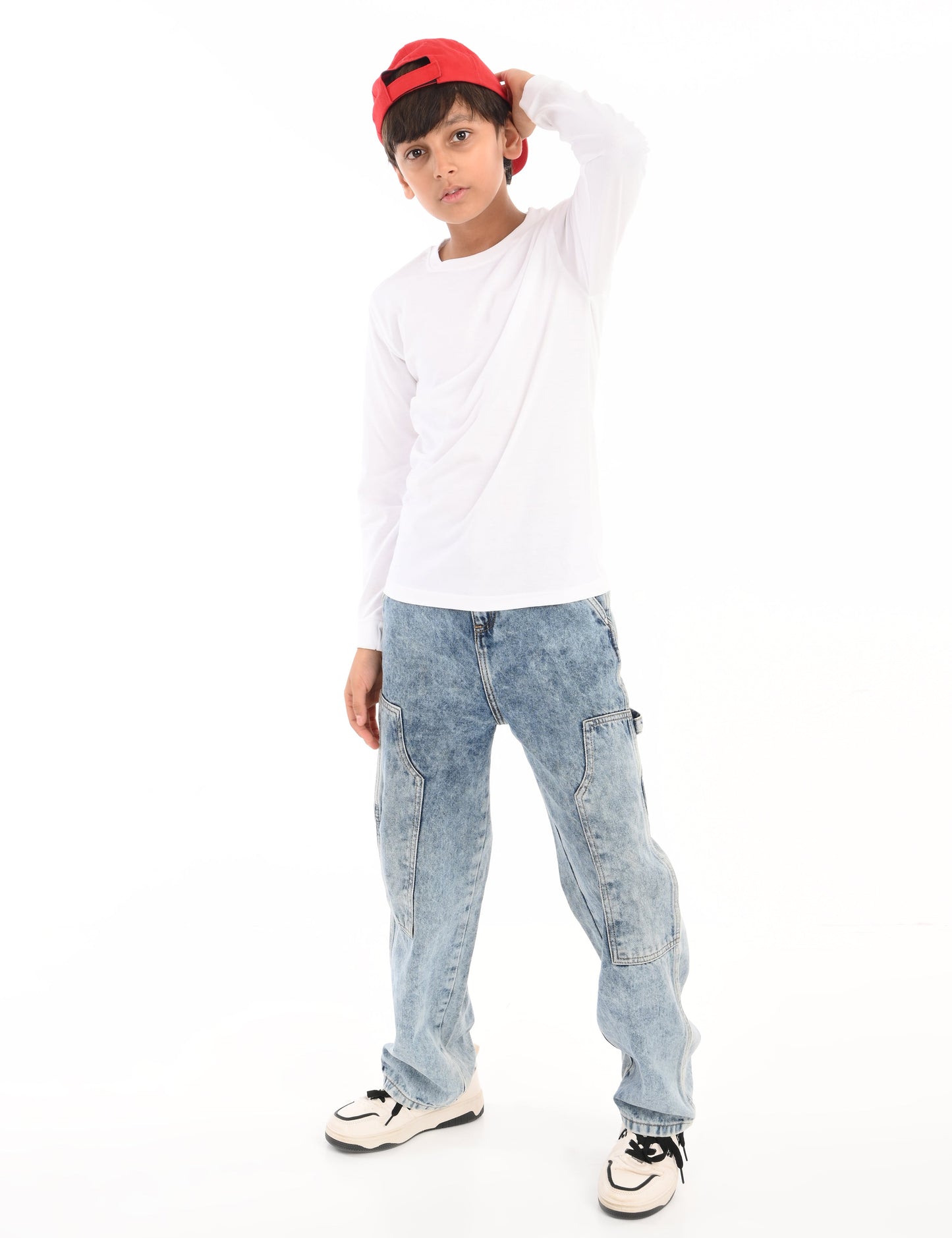 Zion Cotton Full Sleeve Solid Round Neck T shirt - White