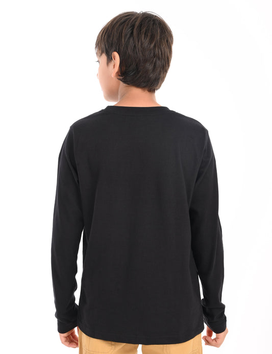 Zion Cotton Full Sleeve Solid Round Neck T shirt - Black