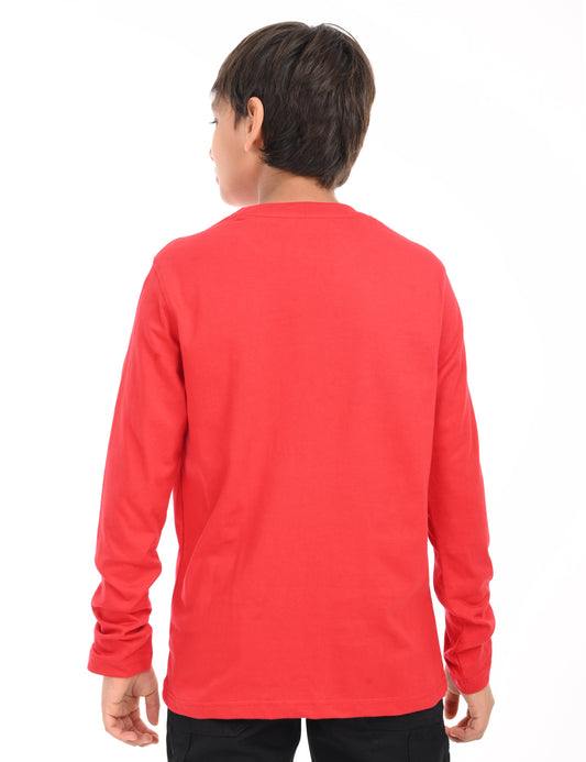 Zion Cotton Full Sleeve Solid Round Neck T shirt - Red