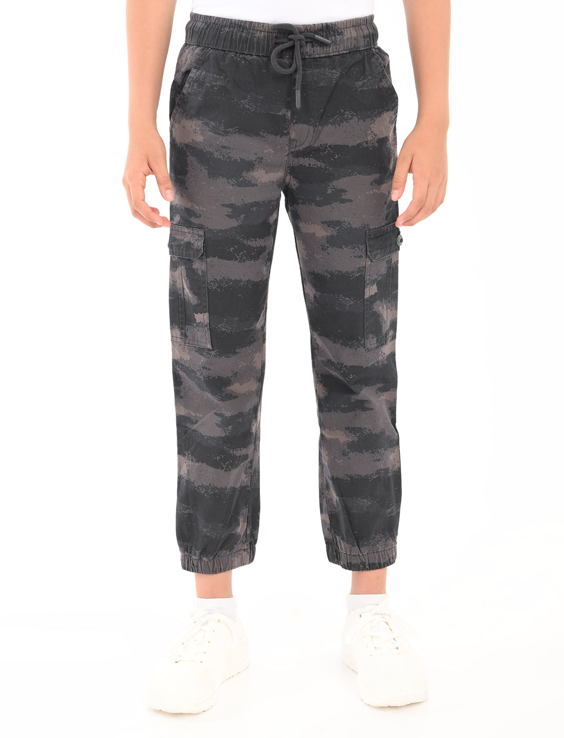 Zion Boys Cotton Camoflague Printed Ankle Length Jogger - Black