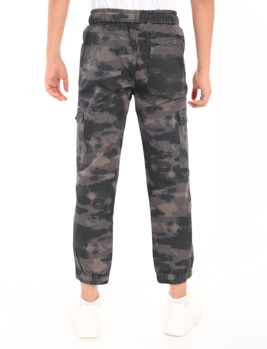 Zion Boys Cotton Camoflague Printed Ankle Length Jogger - Black