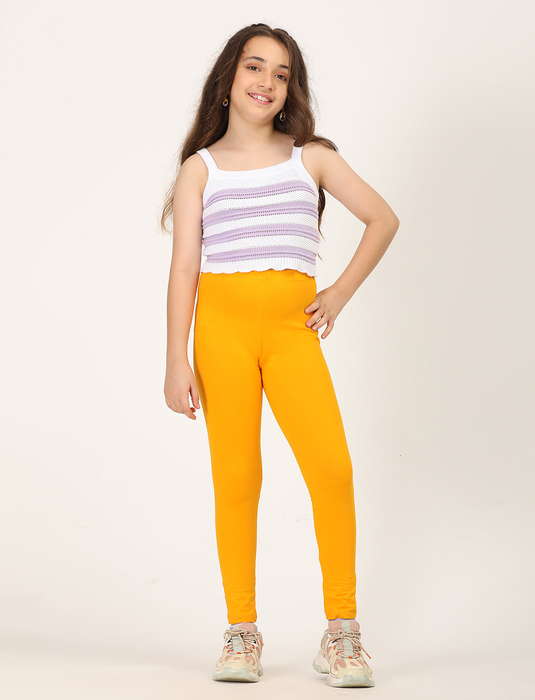 Zion girls 4 way Stretachable Cotton Lycra Ankle Length Leggings - Yellow