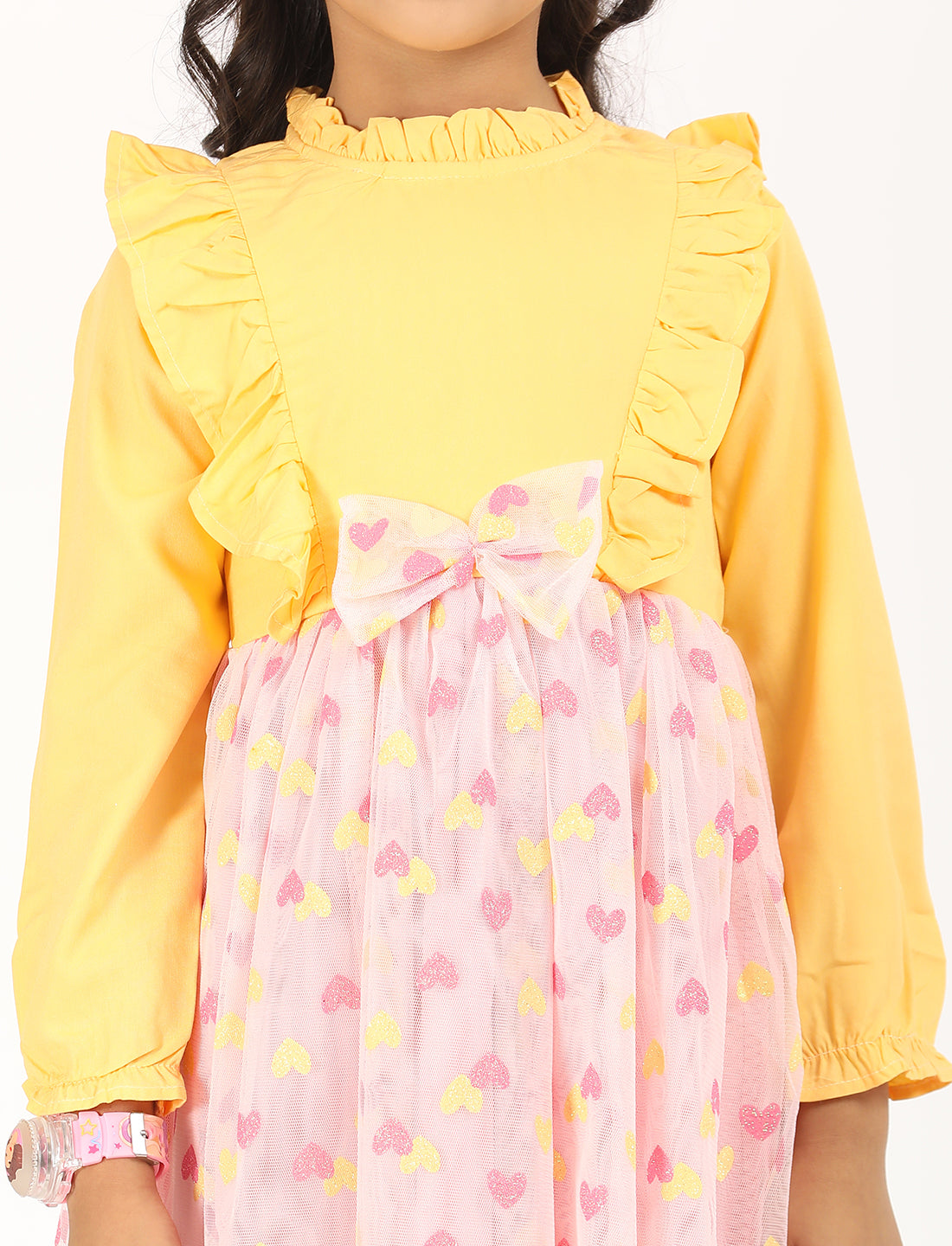 Zion Full Sleeves Party wear Dress with Solid Bodice & Printed Bottom Fit and Flare - Yellow