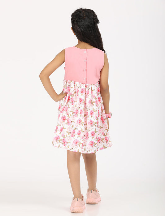 ZION Rayon Poly Printed Fit and Flare Sleeveless Dress - Pink