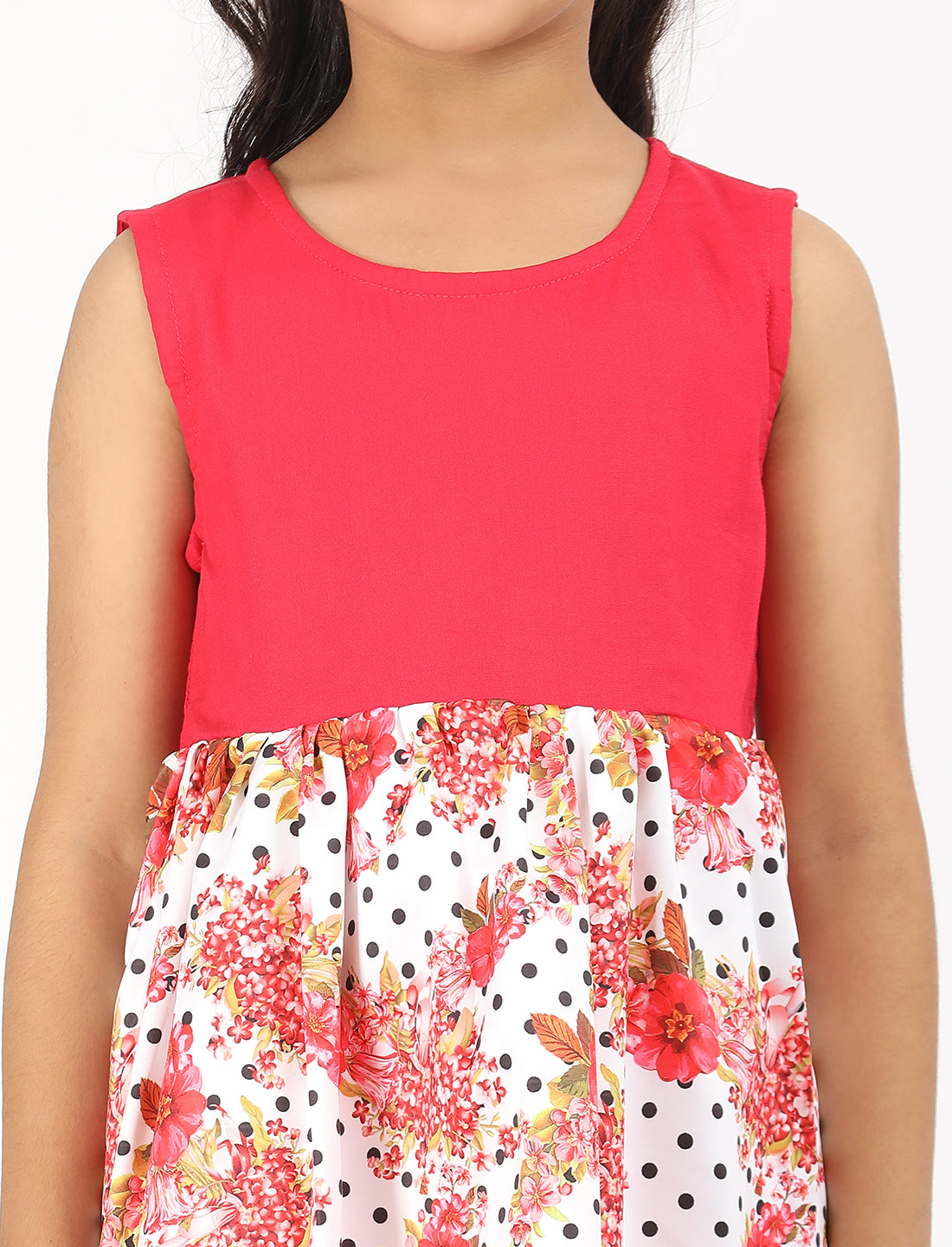 ZION Rayon Poly Printed Fit and Flare Sleeveless Dress - Red