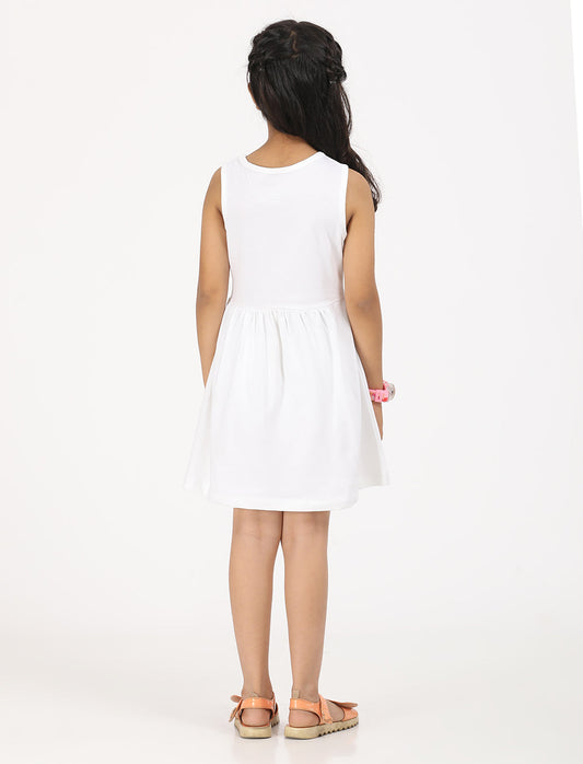 Zion Girls Patterned Jersey Dress-White