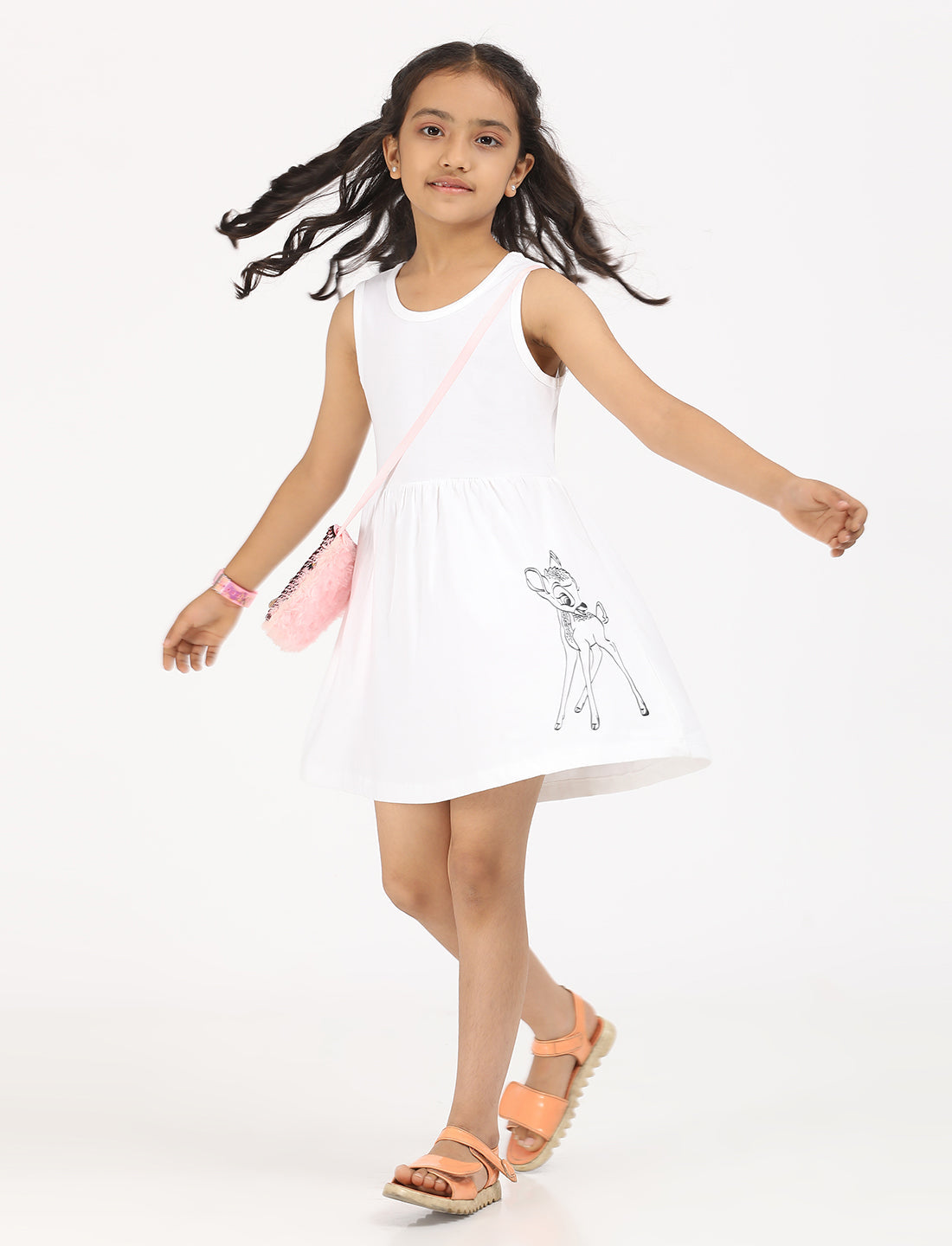 Zion Girls Patterned Jersey Dress-White