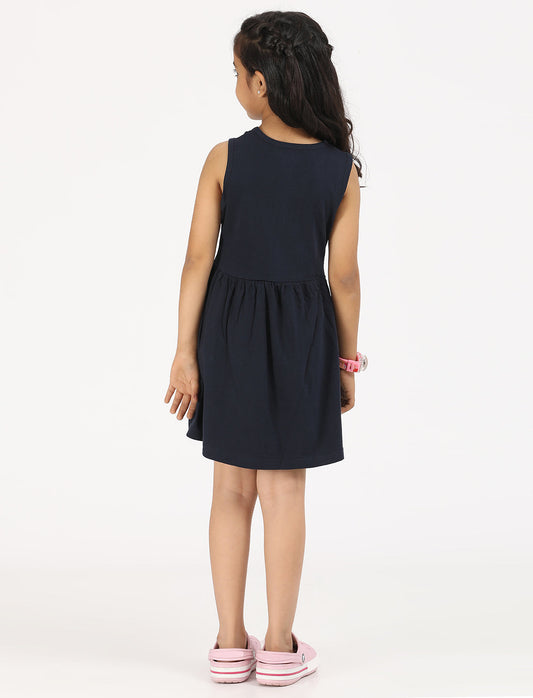 Zion Girls Patterned Jersey Dress-Navy
