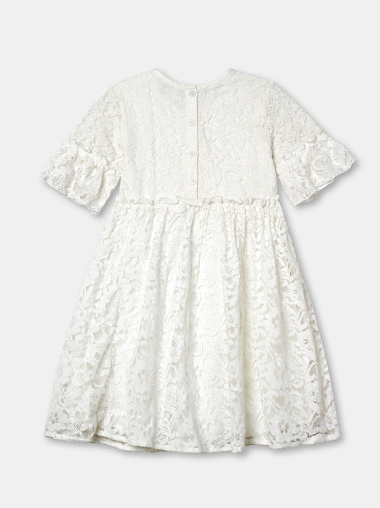 Zion Girls Lace Dress with Bell Sleeves & Ruffles - White