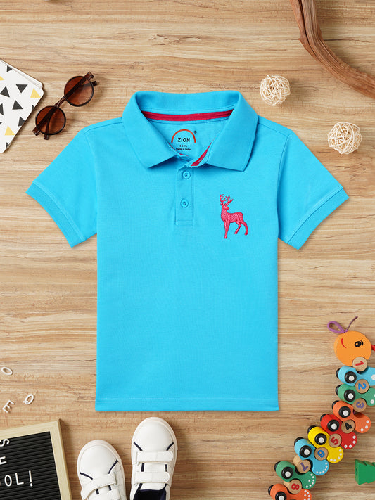 Zion Boys Pique Polo T-shirt with Deer Embroidery Pack of 2