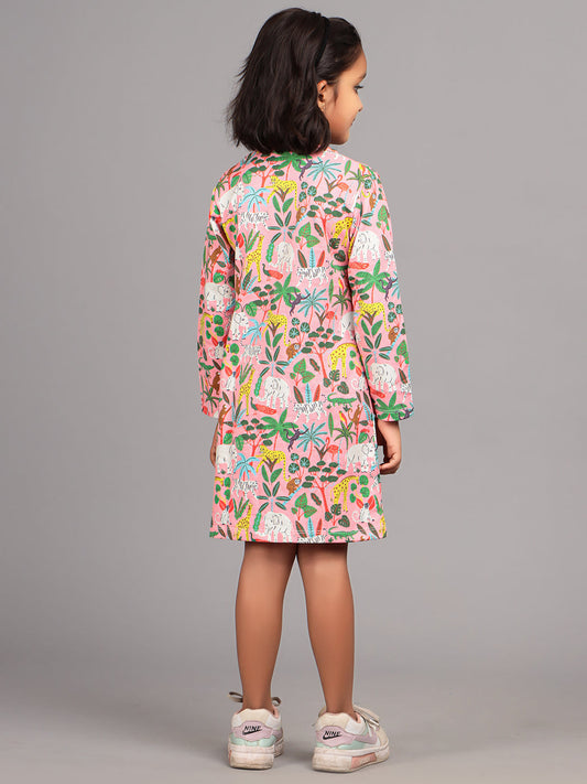Zion Girls All Over Printed A line Casual Dress - Off white