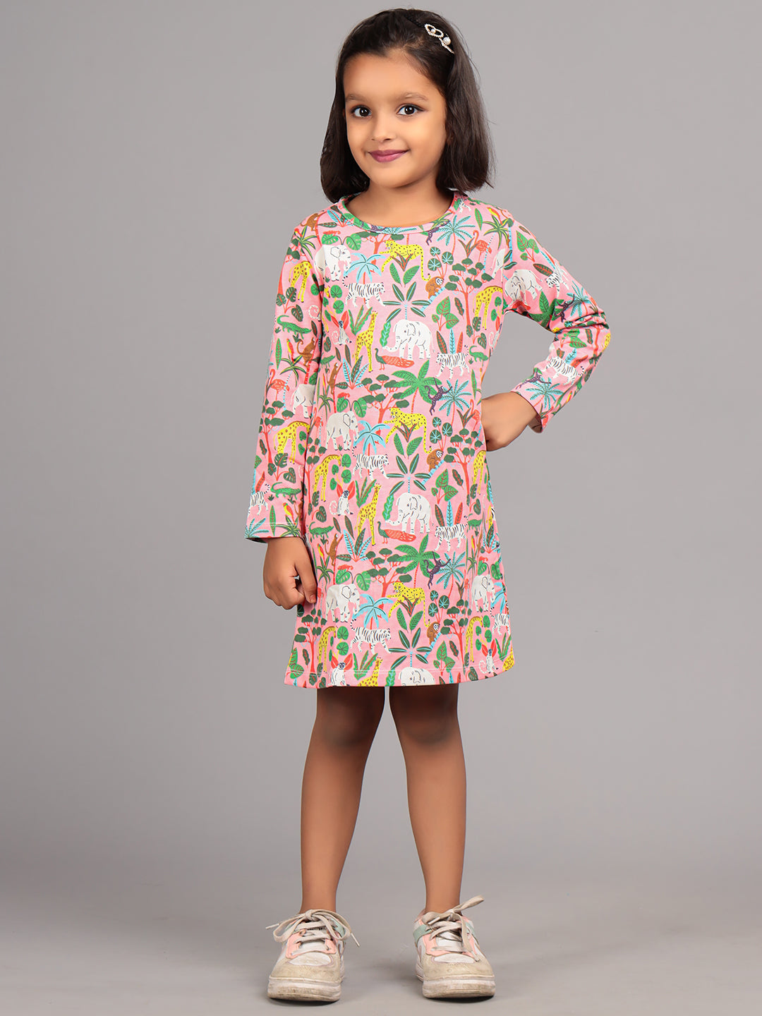 Zion Girls All Over Printed A line Casual Dress - Off white