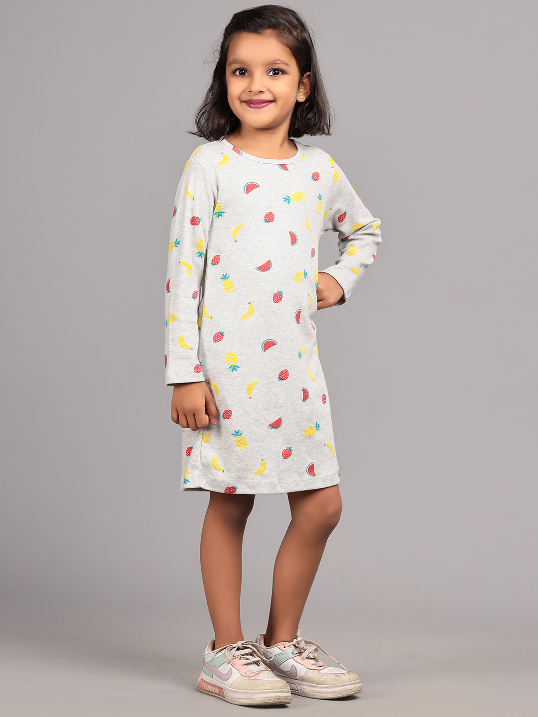 Zion Girls All Over Printed A line Casual Dress - Grey