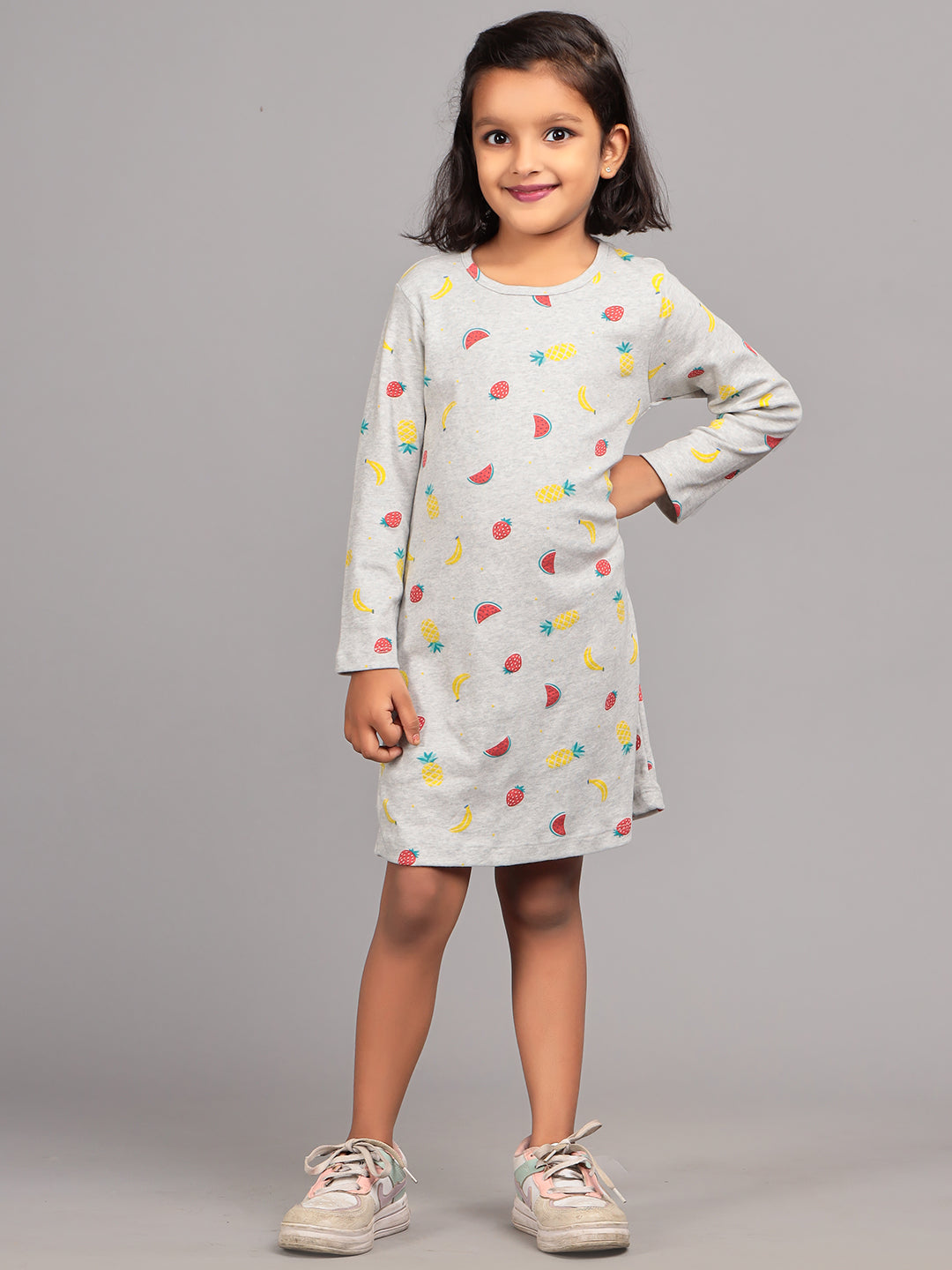 Zion Girls All Over Printed A line Casual Dress - Grey