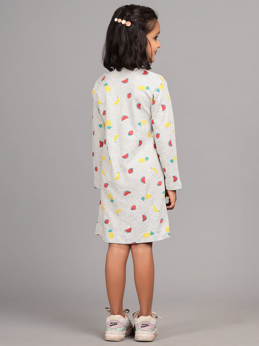 Zion Girls All Over Printed A line Casual Dress - Grey