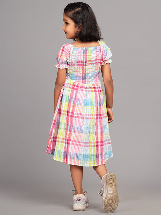Zion Girls Printed Smocked Fit and Flare Dress-Multi
