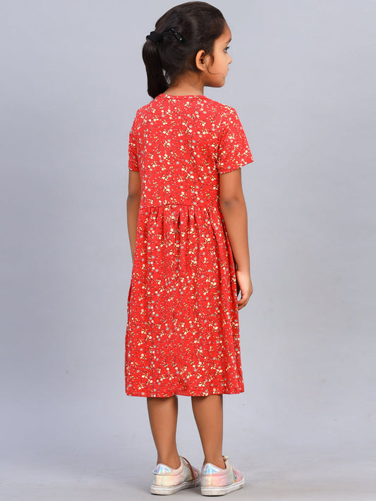Zion Girls Printed Fit and Flare Dress in Knit - Red