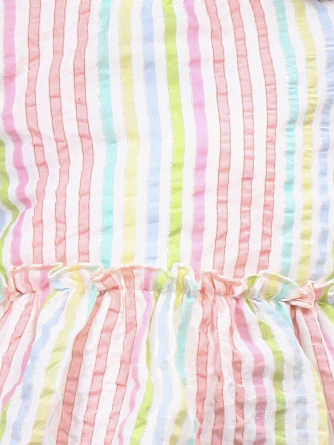 Zion Girls A line Dress in Seer Sucker Fabric with Bell sleeves & Ruffle Highlights in waist line-Pink