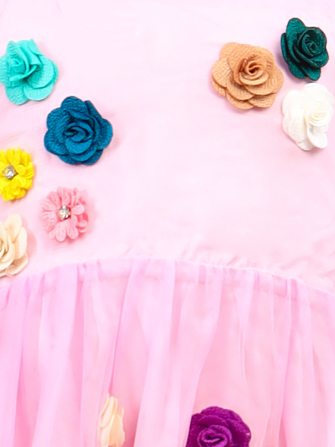 Zion Girls Skater Dress with 3d flower & Smocking Highlight-Lt Pink
