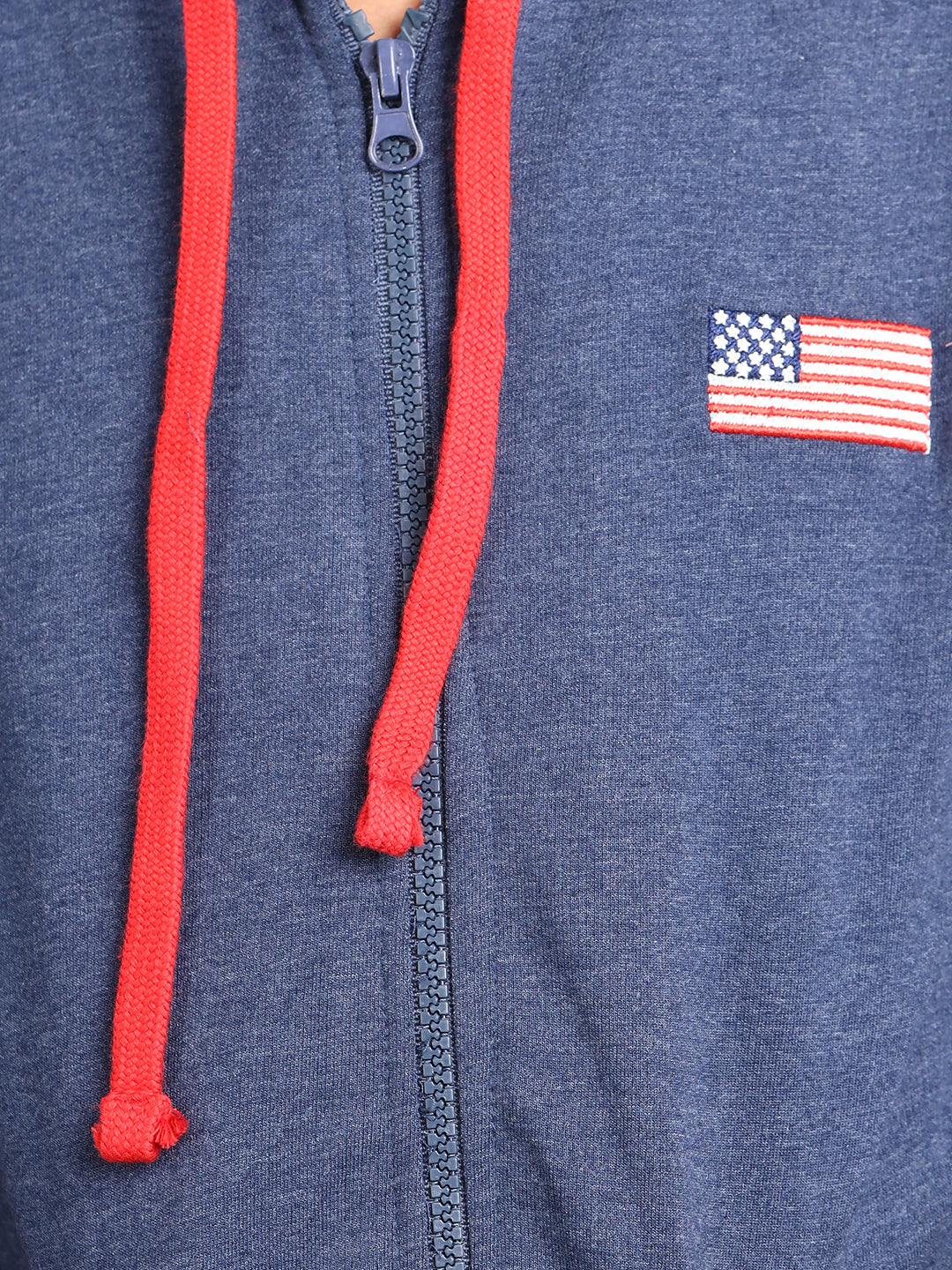 Zion Boys Solid Front Open Hooded Sweatshirt with Flag embroidery-Blue Melange