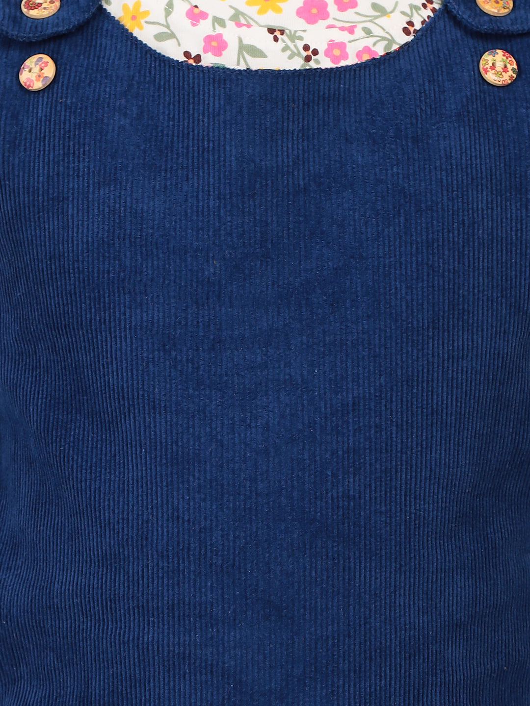 Zion Girls Dungaree Dress with Printed Tshirt-Navy