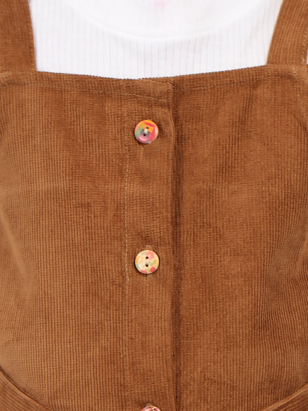 Zion Girls Front Open Dungaree Dress with Printed Tshirt-Brown